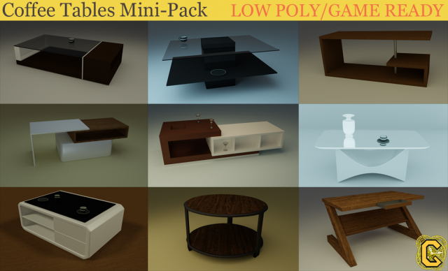 coffee tables pack Modèle 3D .c4d .max .obj .3ds .fbx .stl .blend 