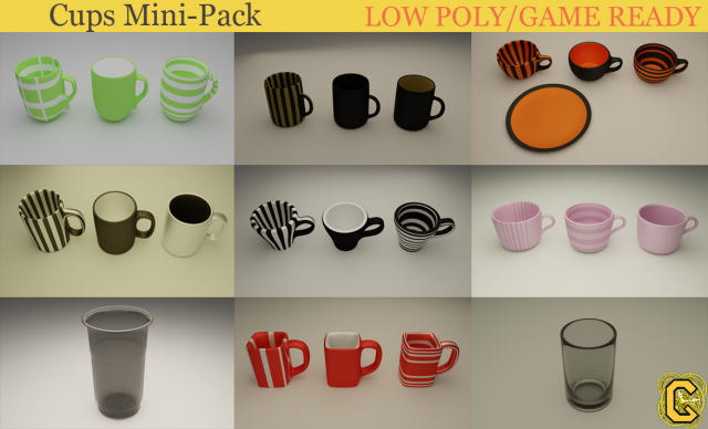cups mini-pack 3D Model .c4d .max .obj .3ds .fbx .stl .blend 