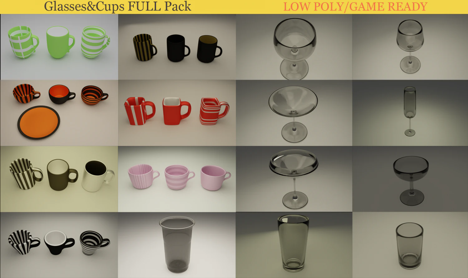 cups with glasses full pack 3D Model .c4d .max .obj .3ds .fbx .stl .blend 