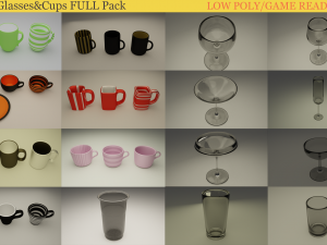 cups with glasses full pack 3Dモデル