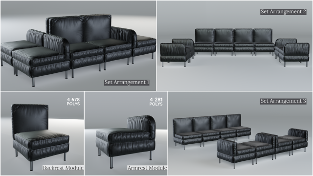 modular office seating pack lowpoly pbr Model 3D .c4d .max .obj .3ds .fbx .stl .blend 
