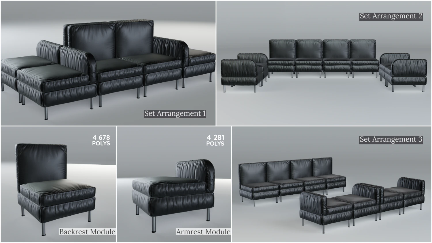 modular office seating pack lowpoly pbr 3D Model .c4d .max .obj .3ds .fbx .stl .blend 