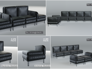 modular office seating pack lowpoly pbr Model 3D