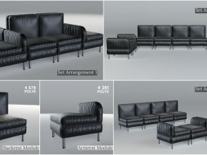 modular office seating pack lowpoly pbr 3D Model