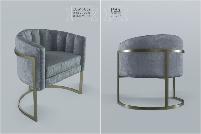 modern velvet barrel chair low poly pbr 3D 模型 .c4d .max .obj .3ds .fbx .stl .blend 