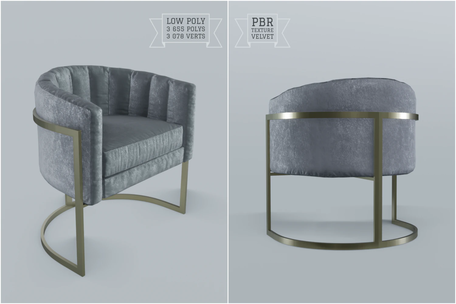 modern velvet barrel chair low poly pbr 3D Model .c4d .max .obj .3ds .fbx .stl .blend 