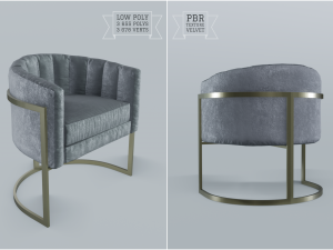modern velvet barrel chair low poly pbr Modello 3D