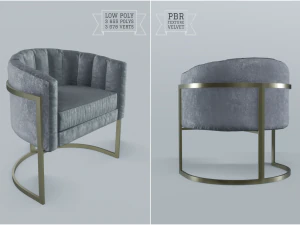 sedia a botte moderna in velluto low poly pbr Modello 3D