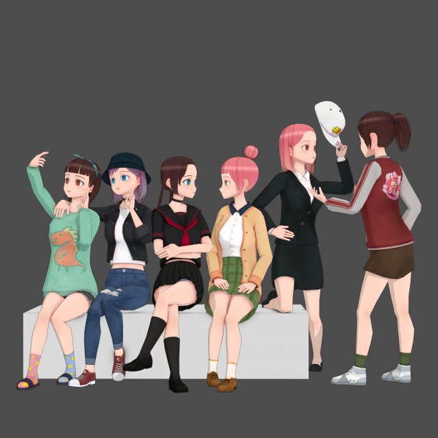 Clothes switchable anime girl 3D Model .c4d .max .obj .3ds .fbx .stl .blend 