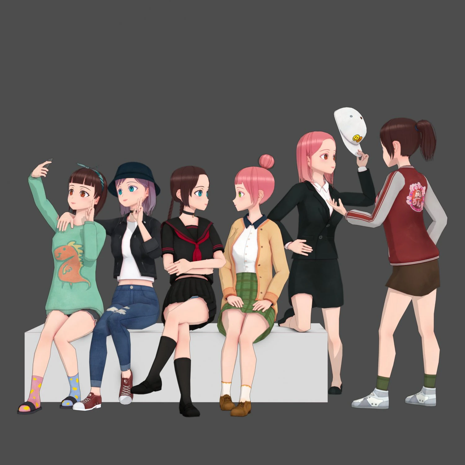 Ubrania przełączane anime girl Model 3D .c4d .max .obj .3ds .fbx .stl .blend