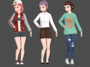 Clothes switchable anime girl 3D Model