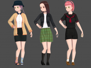 Clothes switchable anime girl 3D Model