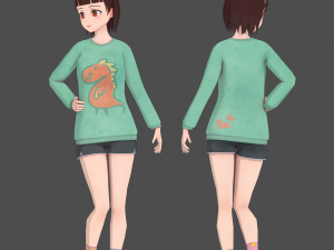 Clothes switchable anime girl 3D Model