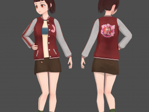 Clothes switchable anime girl 3D Model
