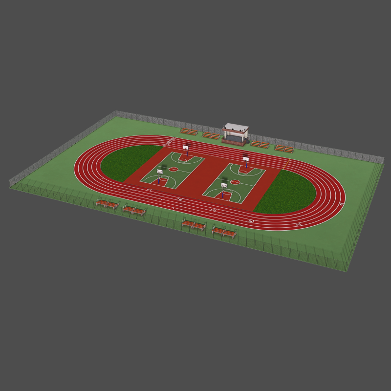 Playground with Basketball Court and Football Field 3D 모델 .c4d .max .obj .3ds .fbx .stl .blend 