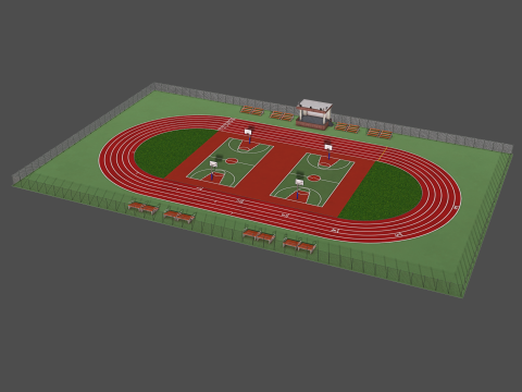 Playground with Basketball Court and Football Field 3D मॉडल