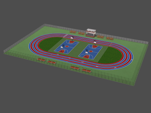 Playground with Basketball Court and Football Field 3D 모델