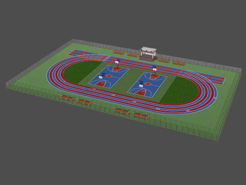 Playground with Basketball Court and Football Field 3D 모델