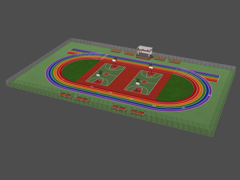 Playground with Basketball Court and Football Field 3D 모델