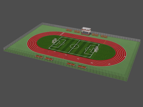 Playground with Basketball Court and Football Field 3D 모델