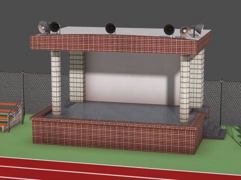 Playground with Basketball Court and Football Field 3D 모델