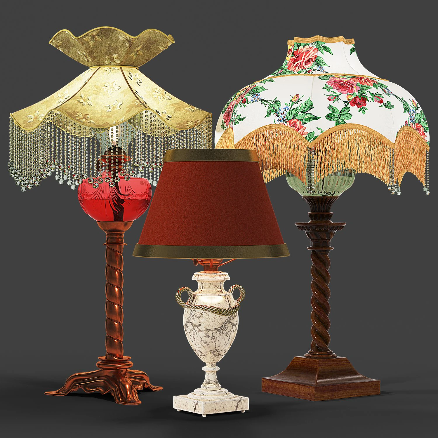 set of vintage lamps 3D Model .c4d .max .obj .3ds .fbx .stl .blend