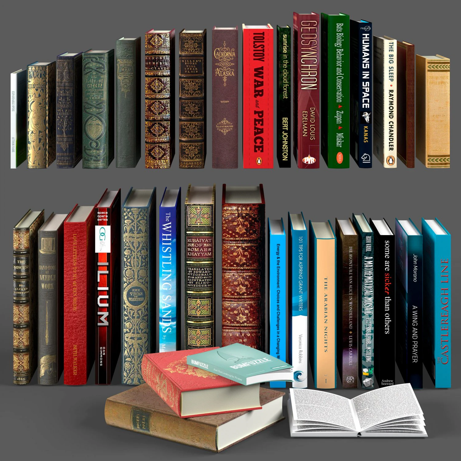 set of different books 3D Model .c4d .max .obj .3ds .fbx .stl .blend