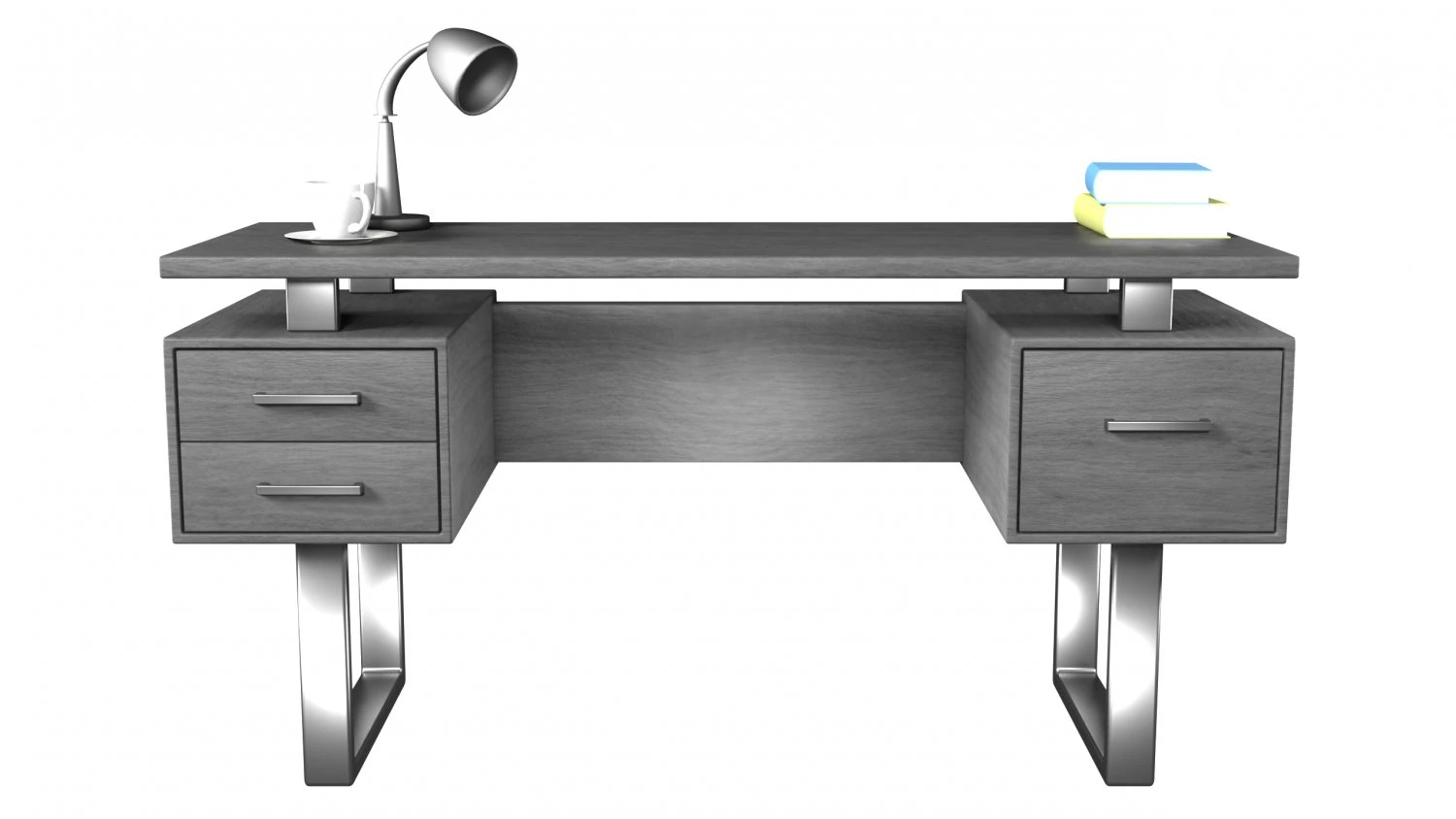 सिल्वर मेटल कंप्यूटर डेस्क डार्क टॉप 3D मॉडल .c4d .max .obj .3ds .fbx .stl .blend 