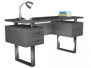 सिल्वर मेटल कंप्यूटर डेस्क डार्क टॉप 3D मॉडल