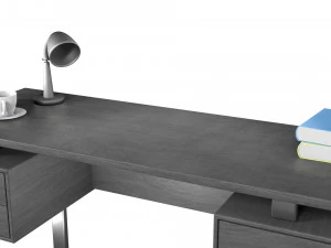 सिल्वर मेटल कंप्यूटर डेस्क डार्क टॉप 3D मॉडल