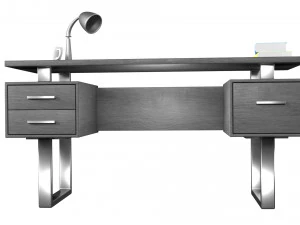 सिल्वर मेटल कंप्यूटर डेस्क डार्क टॉप 3D मॉडल