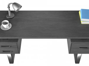 सिल्वर मेटल कंप्यूटर डेस्क डार्क टॉप 3D मॉडल