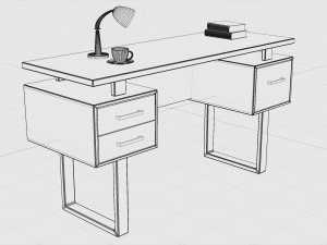 silver metal computer desk dark taupe 3D Модель