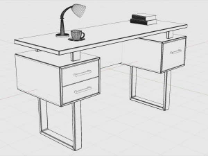 सिल्वर मेटल कंप्यूटर डेस्क डार्क टॉप 3D मॉडल