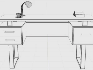 सिल्वर मेटल कंप्यूटर डेस्क डार्क टॉप 3D मॉडल
