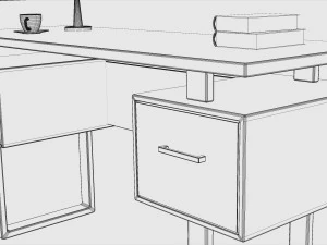 सिल्वर मेटल कंप्यूटर डेस्क डार्क टॉप 3D मॉडल