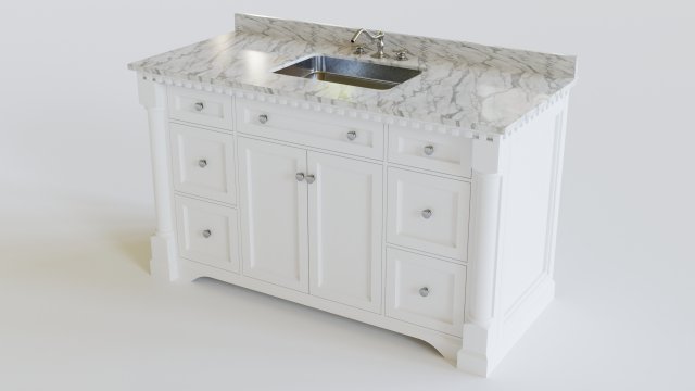 sydney bath vanity white 60 inch carrara marble single sink 3D मॉडल .c4d .max .obj .3ds .fbx .stl .blend 