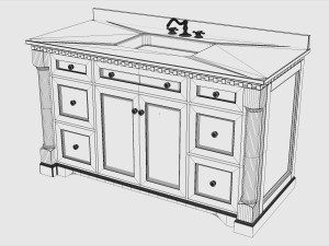 sydney bath vanity white 60 inch carrara marble single sink 3D मॉडल