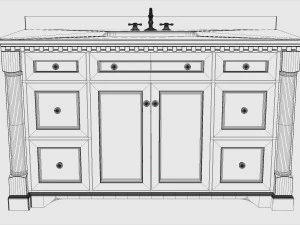 Toucador de banho sydney branco pia &uacute;nica de m&aacute;rmore carrara de 60 polegadas Modelo 3D