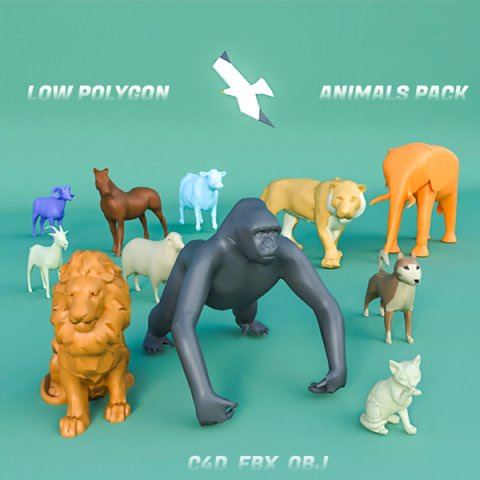 Lowpoly Animals Modello 3D .c4d .max .obj .3ds .fbx .stl .blend 