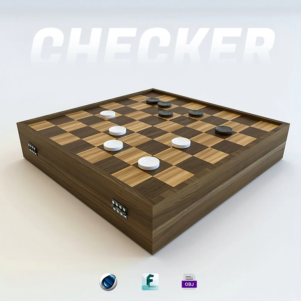 Checkers Draughts Game 3D Model .c4d .max .obj .3ds .fbx .stl .blend