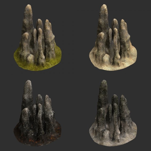 Stalagmites in 4 Color Options 3D मॉडल .c4d .max .obj .3ds .fbx .stl .blend 