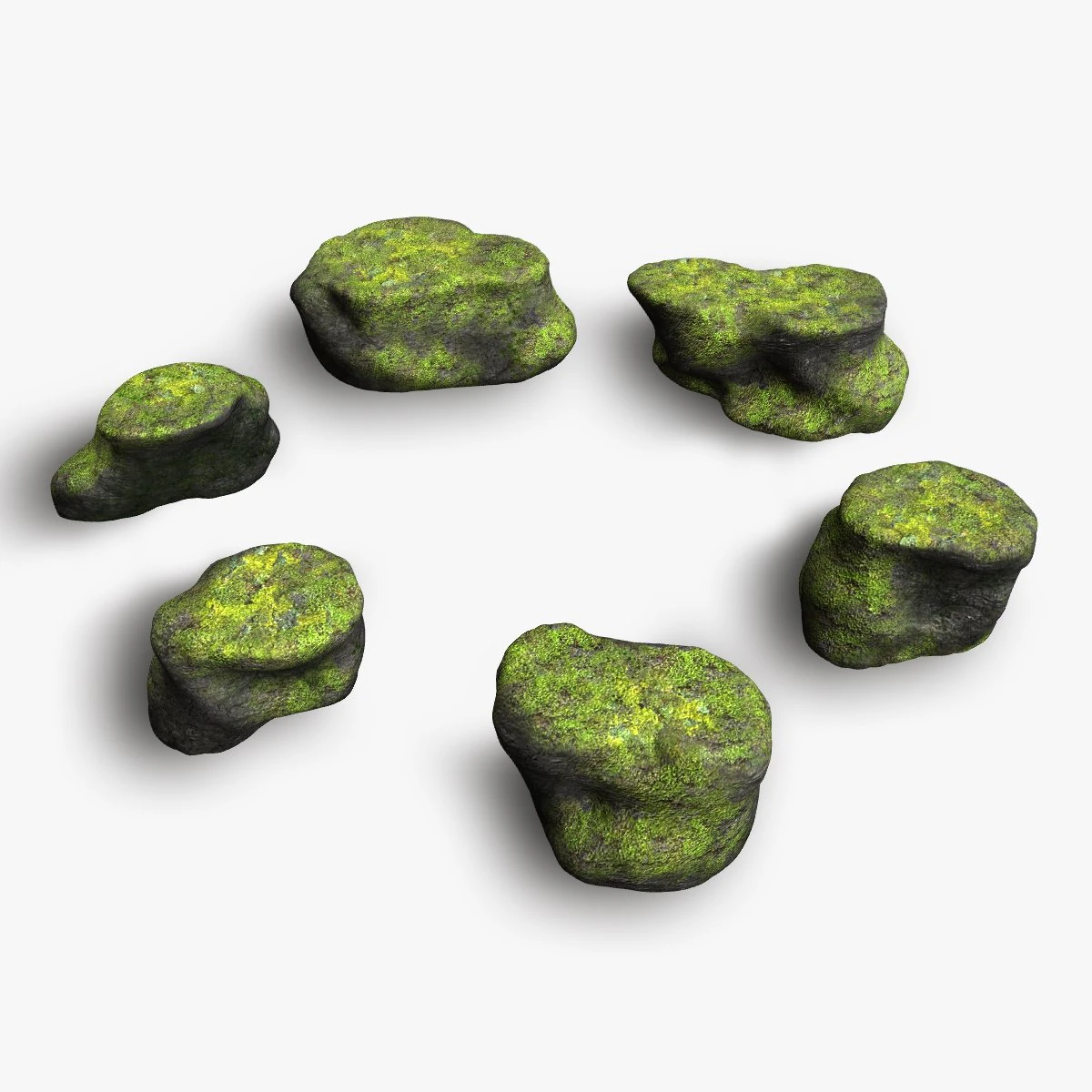 Short Flat Rocks - Moss 1 3D Model .c4d .max .obj .3ds .fbx .stl .blend 