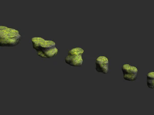 Short Flat Rocks - Moss 1 3D Model