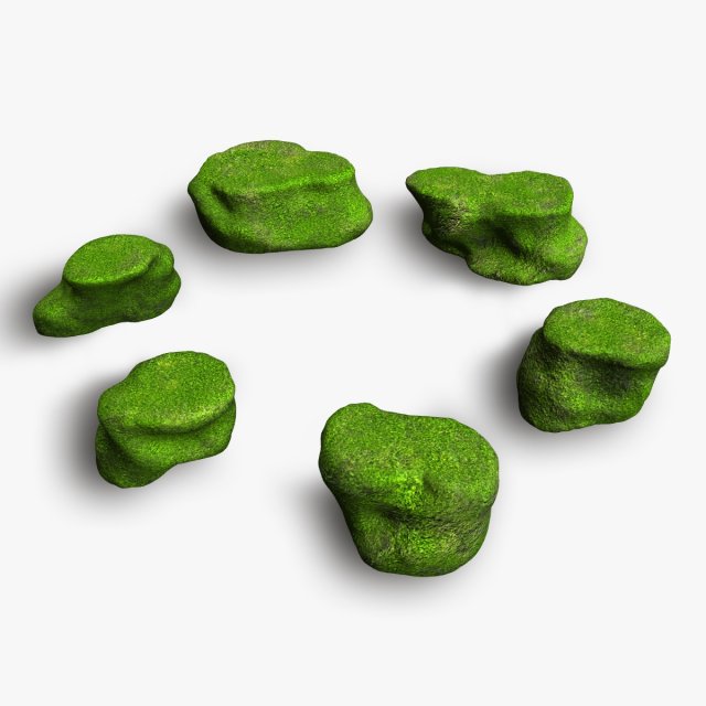 Short Flat Rocks - Moss 2 3D Model .c4d .max .obj .3ds .fbx .stl .blend 