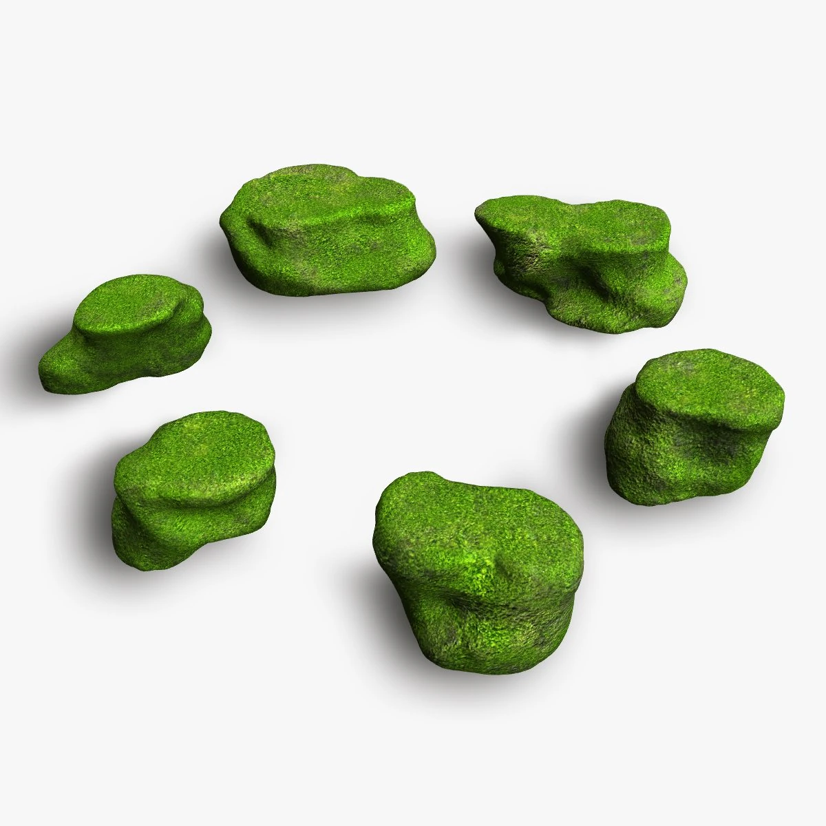 Short Flat Rocks - Moss 2 3D Model .c4d .max .obj .3ds .fbx .stl .blend