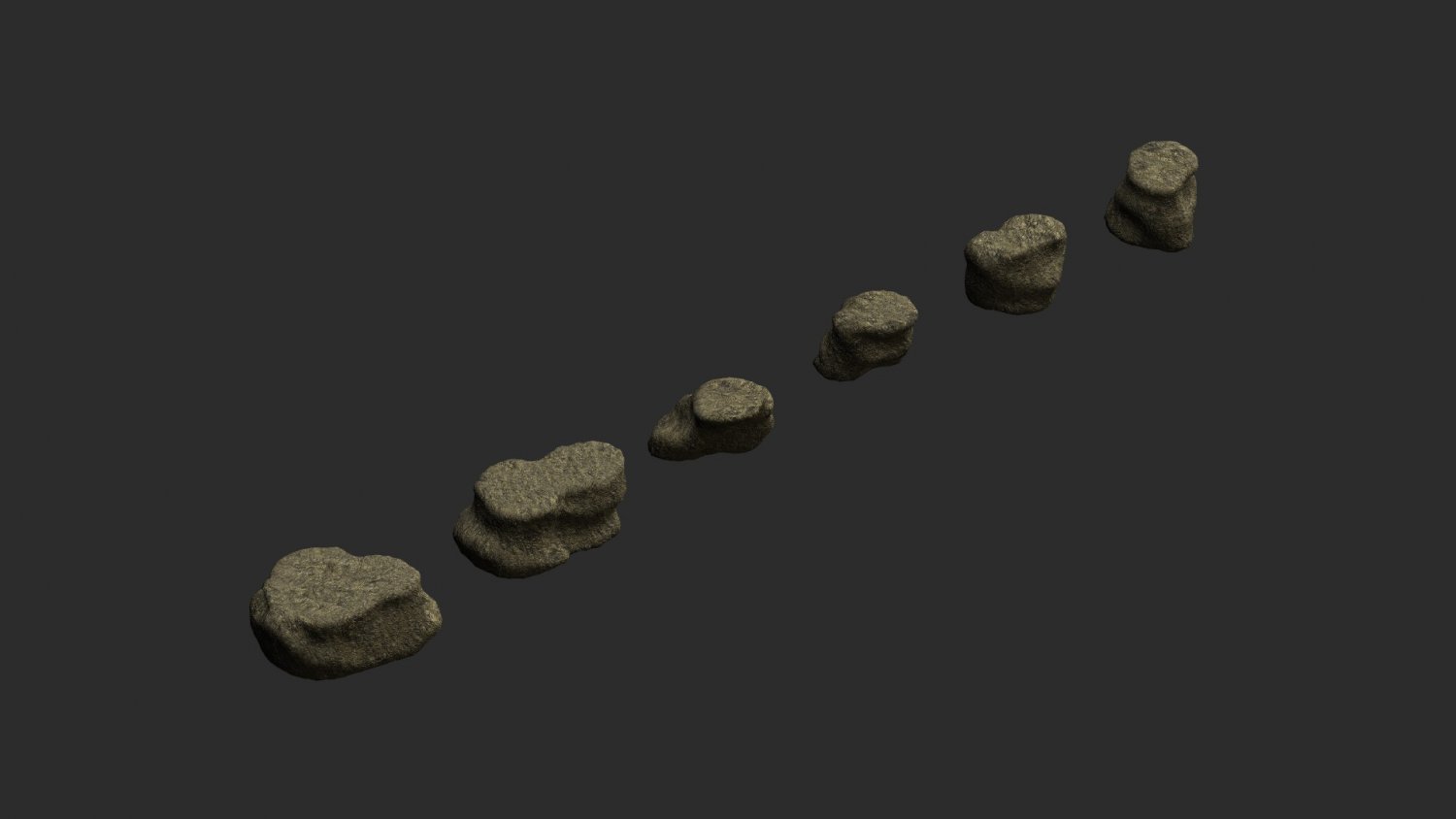 Short Flat Rocks - Dirt Low-poly 3D Model