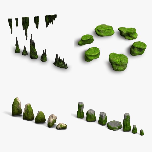 Moss Rocks Combo 3D 模型 .c4d .max .obj .3ds .fbx .stl .blend 