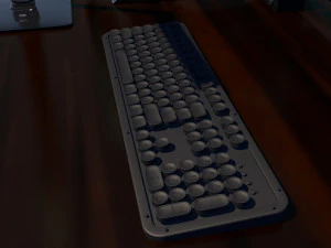 table with computer and accessories low-poly 3D Model