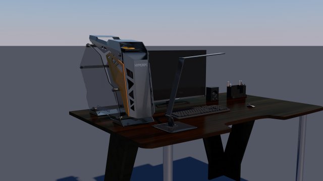 table with computer and accessories low-poly 3D Model .c4d .max .obj .3ds .fbx .stl .blend 